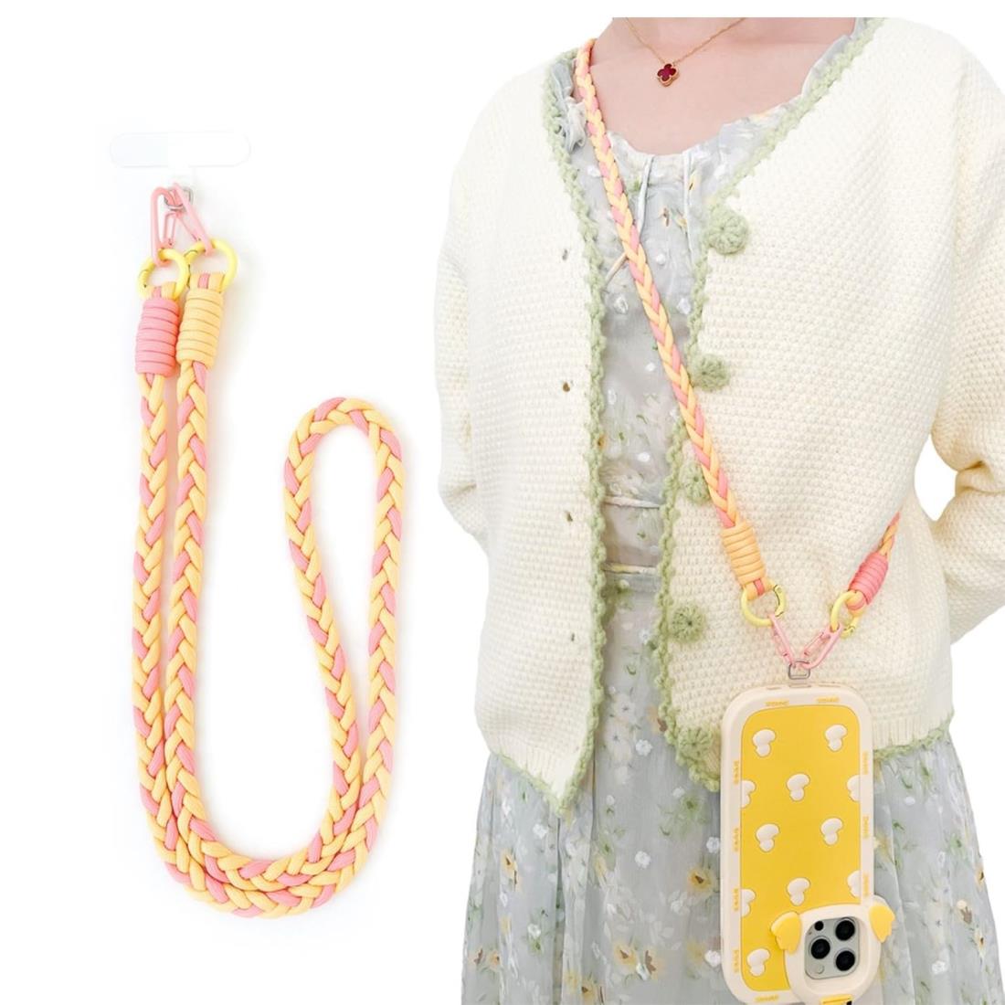 [ENZE] エネゼ スマホストラップ ハンドメイド ストラップホルダー ロング ショルダーストラップ スマホ用 マカロン限定色 携帯用 全機種対応 1個入り (ライトピンク／ライトオレンジ)