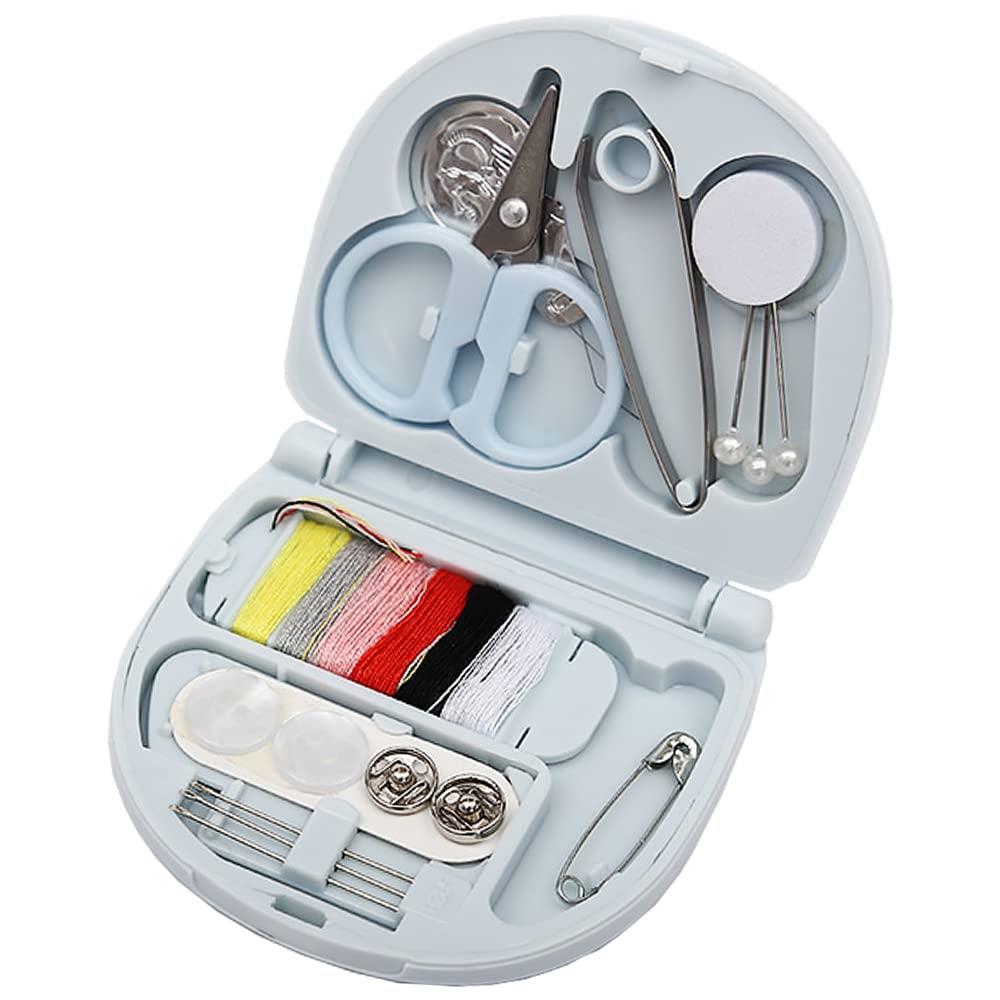 裁縫セット ソーイングセット 携帯式 ミニ裁縫道具 二層設計 手縫い針 6色縫い糸 人気裁縫セット 操作に便利です 旅行者/サラリーマン/初心者/DIYのファンやキャンプ/旅行愛好者/家庭用 子供用 男女兼用 裁縫道具 収納ケース付き 1セット 水色(3)