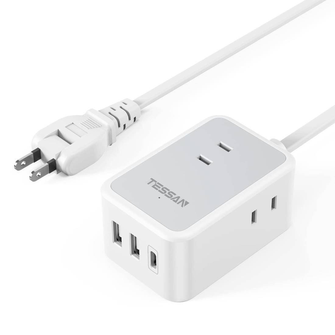 延長コード 2m 電源タップ usb コンセントタップ TESSAN 3個AC口 1タイプC 2タイプA タコ足配線 電源コード マルチ スイングプラグ oa 壁掛 テーブル 小型軽量 出張 旅行