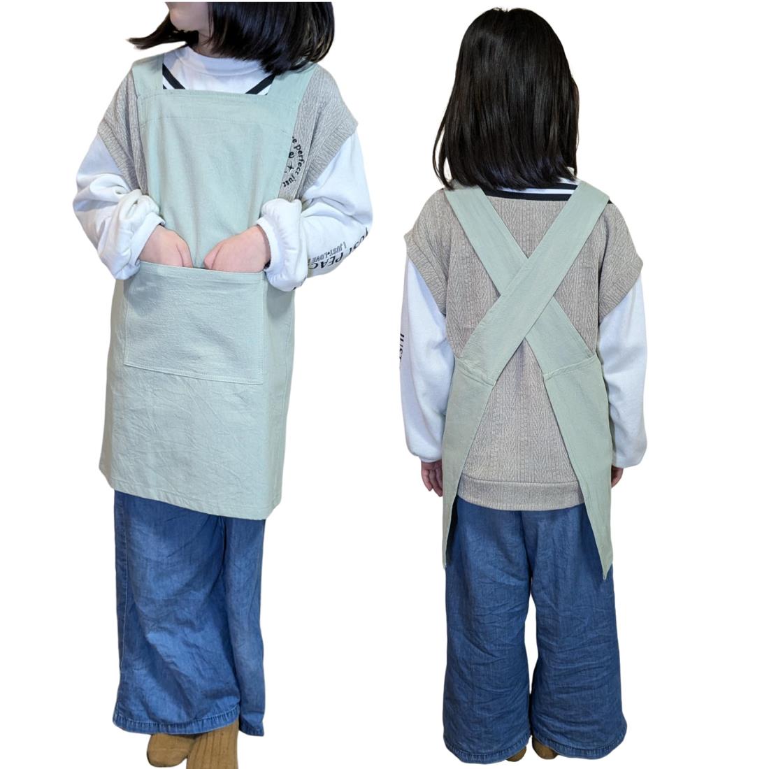 [med358] キッズ エプロン 三角巾付き 子供用 セット シンプル バッククロス 着脱簡単 かぶるだけ 男女..