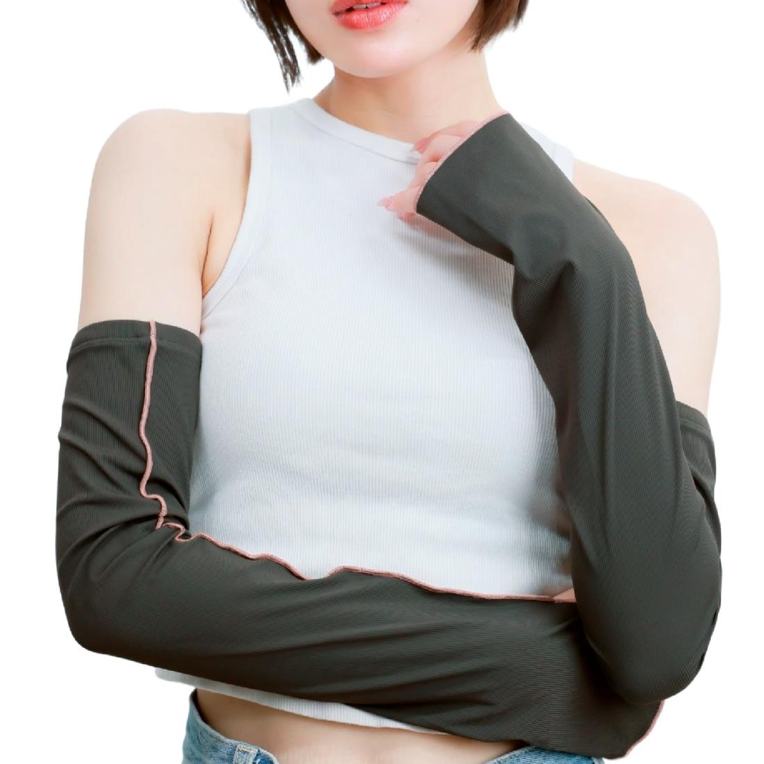 [THE CLASSIC TOKYO] アームカバー 日焼け防止 冷感 UVカット100 (ダークカーキ×ロゼ)