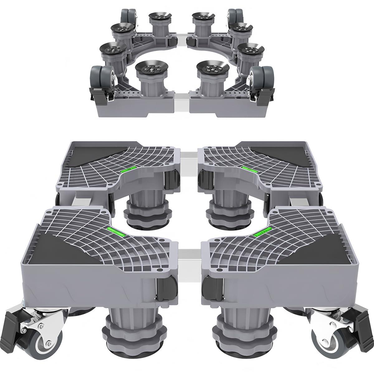 Yumcute 洗濯機 台 キャスター付き 防水パン かさ上げ台 防振 8足4輪 ジャッキ固定 ブレーキ付き ステ..
