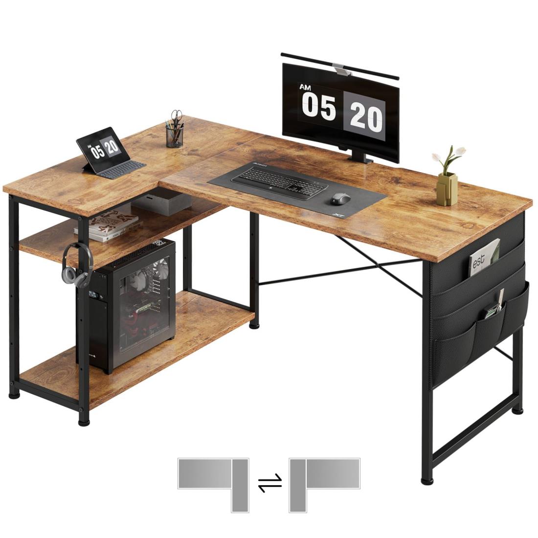 Maihail l字デスク 机 pcデスク 学習机 勉強机 パソコンデスク 右棚左棚 幅99cm コーナーデスク つくえ..