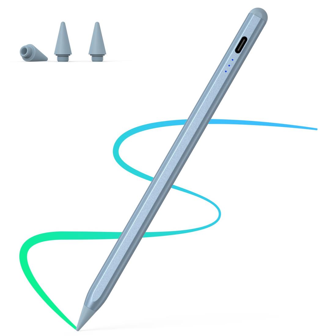 【2023年新登場 Type-C急速充電】 AiSFUL タッチペン 極細 超高感度 apple pencil スタイラスペン ペンシル 誤作動防止/自動オフ/磁気吸着機能対応 イラスト ゲーム 2018年以降iPad/iPad Pro/iPad air/iPad mini/iPad 第9世代/第10世代対応 USB充電式 (ブルー, ID716)