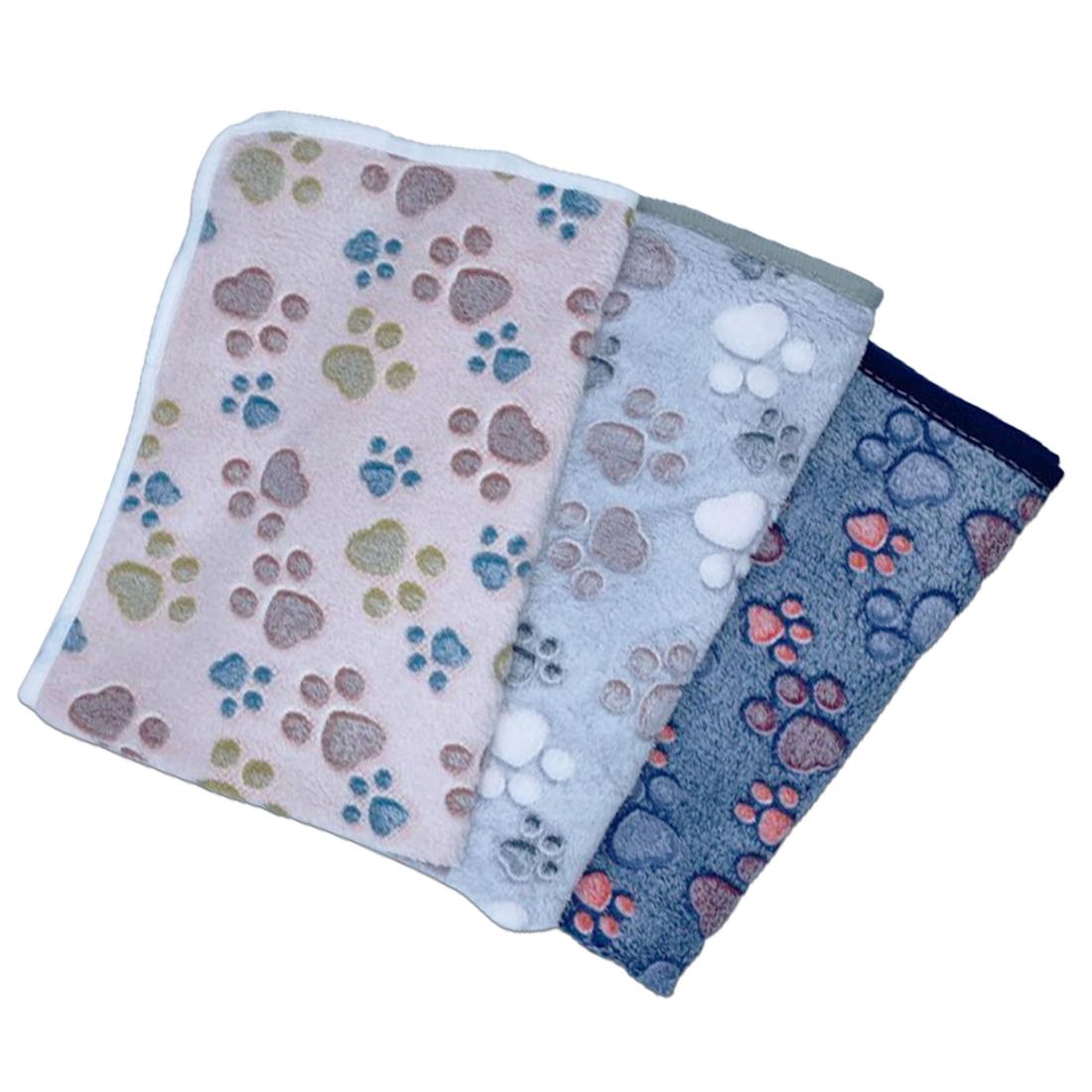 stepmarket ペット ブランケット 3枚セット 肉球柄B 約60×37cm ベッド 敷物 柔らかい フリース素材 犬 猫 モコモコ 寝具 ベッド フリース かわいい 大きめ 小型犬 子猫 寝心地 落ち着く やわらかい (肉球柄B)