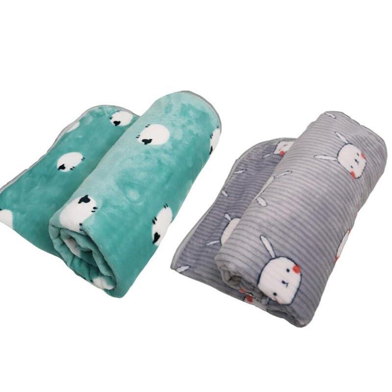 ふかふか ペットブランケット 60✕40cm 犬 猫 cat dog うさぎ 小動物 暖かい ペット用 子犬 子猫 かわいい 寝具 寝心地 やわらかい 2枚セット (うさぎ柄とひつじグリーン柄)