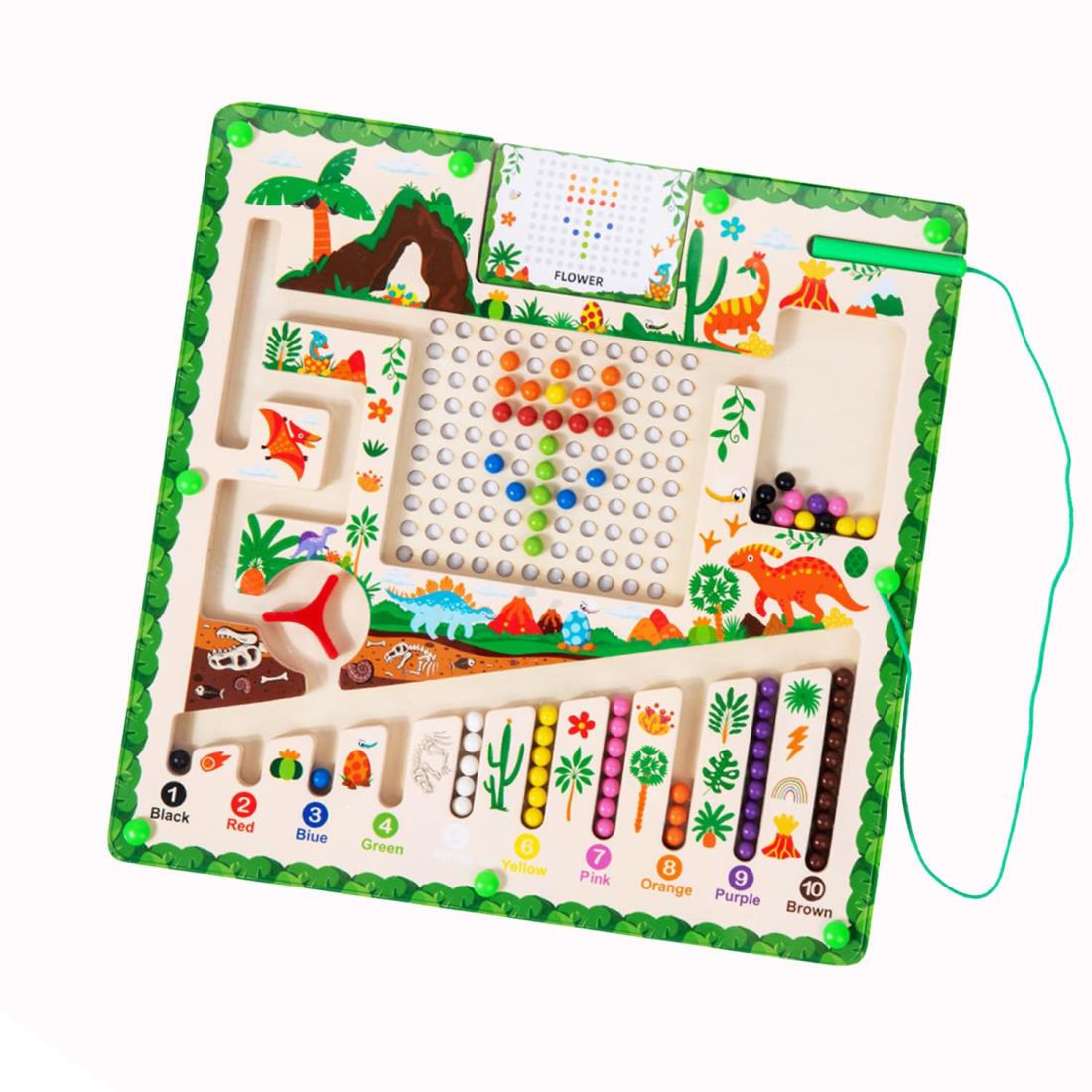 子供向け磁気迷路, モンテッソーリおもちゃのマグネットボードパズル 恐竜子供木製の磁気迷路おもちゃ 知育玩具 手目協調性能力の育成、集中力の向上、3歳以上の幼児と子供に適した理想的なおもちゃと誕生日プレゼント