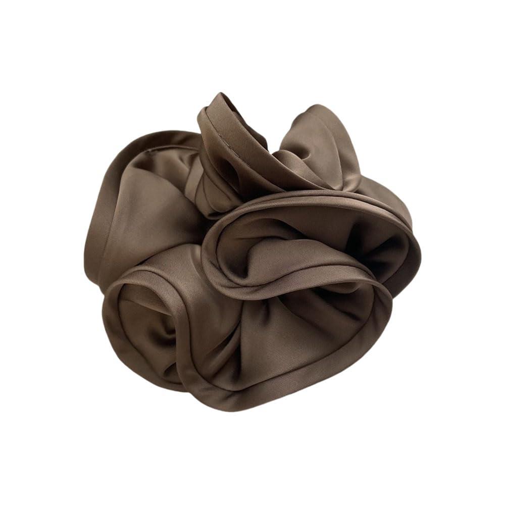 shefun シュシュ シルク ヘアゴム ボリューム サテン 髪ゴム エレガント おしゃれ 大人 レディース 髪飾り JP218 (薄いコーヒー色)