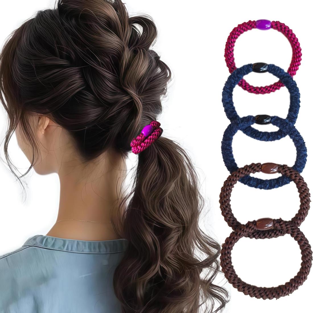 Mmokari【5個セット】ゴム ヘアゴム 高弾力 高級 髪ゴム ヘアアクセサリー ロープ風 スポーツ ジム 編み込ま 髪を傷めない 耐久 跡がつかない ハイポニーテール おしゃれ レディース 太め 大人 かわいい 絡まない ファクション簡約 エレガント 上品 小物 (セット 04#)