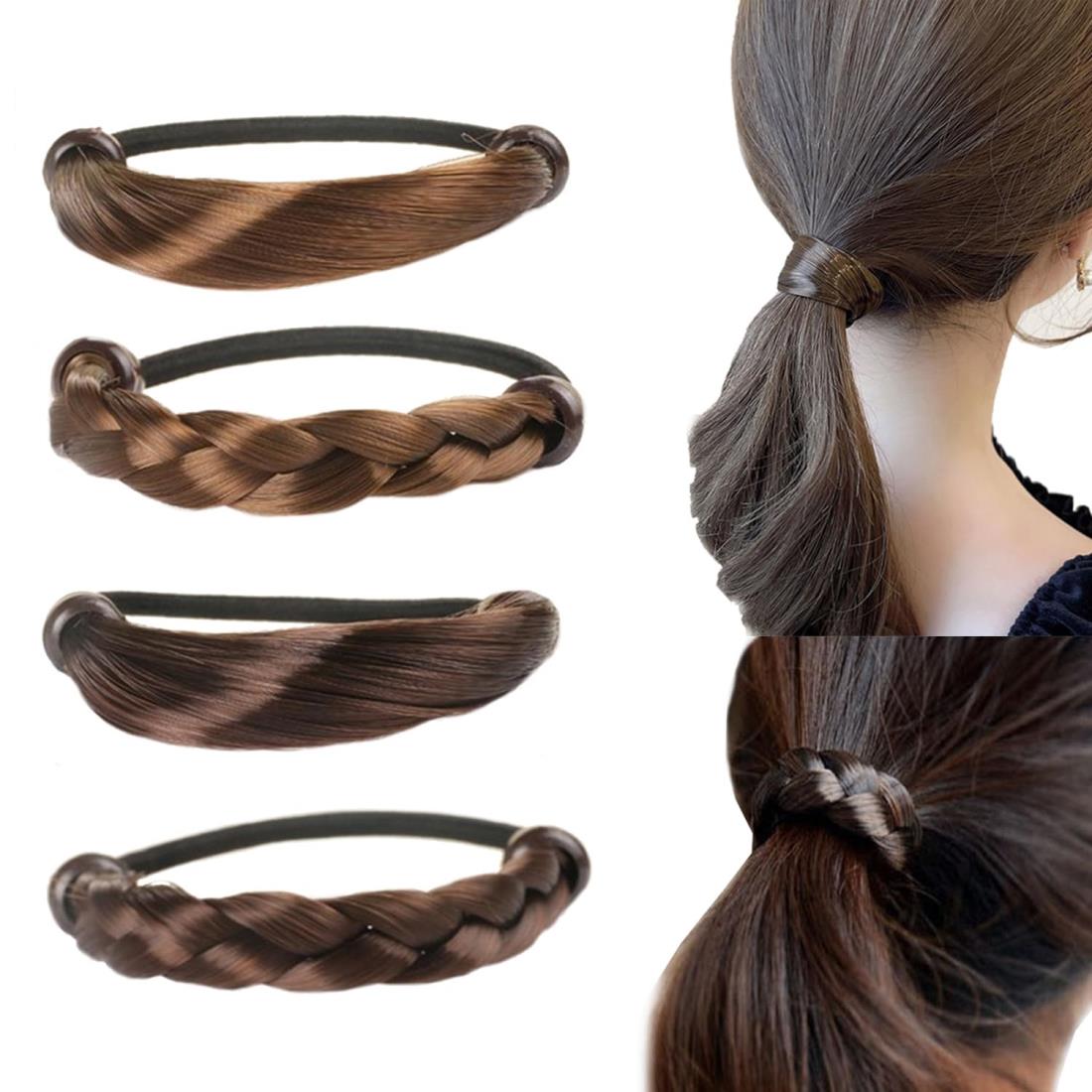 [アオラー]Aollaa ヘアゴム 髪ゴム【ウィッグゴム2種類4本】3つ編みウィッグ おしゃれ大人 ヘアアクセサリー くすみカラー 髪留めゴム エレガント ヘアリング レディース ヘアアレンジ（定番ブラウン糸4点）