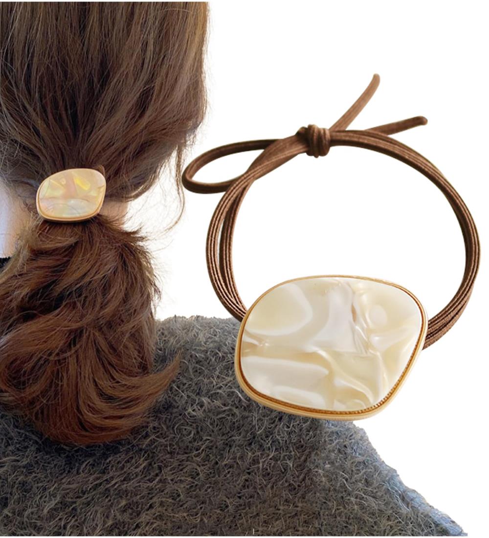 [Herbeluemily] ヘアゴム 髪ゴム シンプル 飾り付きヘアゴム 上品 チャーム付き ヘアアクセサリー飾りつき D（ホワイトベージュ） HM-0093-R03-D