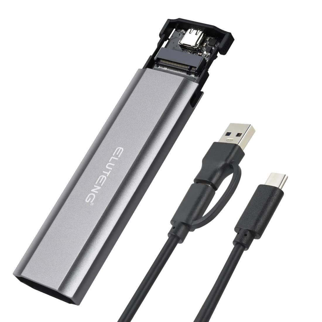 ELUTENG M.2 SSD 外付けケース NVMe/SATA 両対応 USB3.1 GEN2 10Gbps RTL9210B高性能チップ アルミ材質 高放熱 M.2 USB 変換アダプタ 2230/2242/2260/2280 M key/B+M key SSD対応 USB A/C 2本ケーブル付き M.2 SSD Case for NVMe/SATA