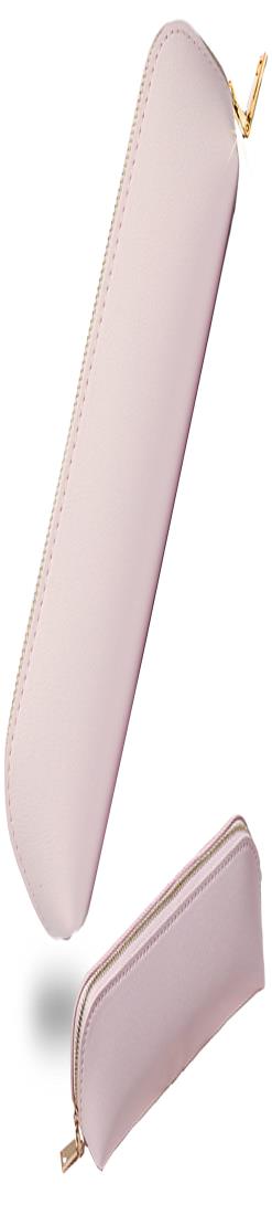 ONCODE ペンケース PUレザー調 おしゃれ 大人女子 筆箱 シンプル 大容量 ラウンドファスナー (パウダー..