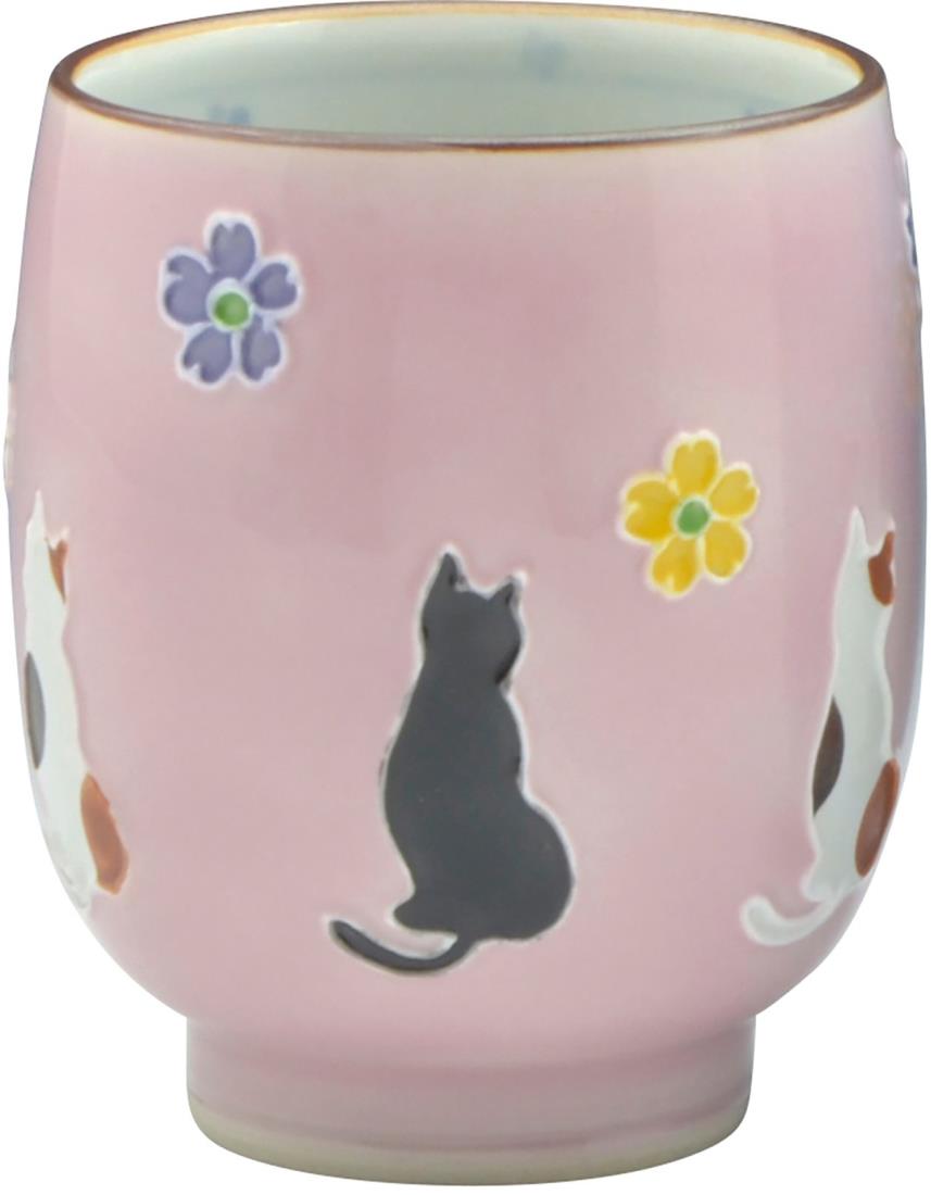 京焼 清水焼 昇峰窯 湯呑 小 交趾 花ねこ UIH958-02