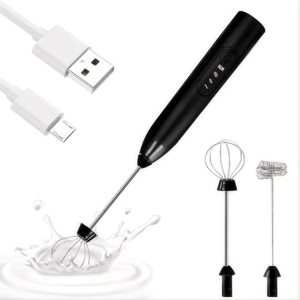 T SHAREXE 泡立て器 電動＆ミルクフォーマー 電動 泡立て器 ミニ＆ミルク フォー マー - 2種類のシャフト付き / 3段階スピード調整 / コードレス / 簡単操作 / 静音設計 / コーヒー、カプチーノ、卵、生クリーム、メレンゲに対応 / 日本語説明書付き - ブラック