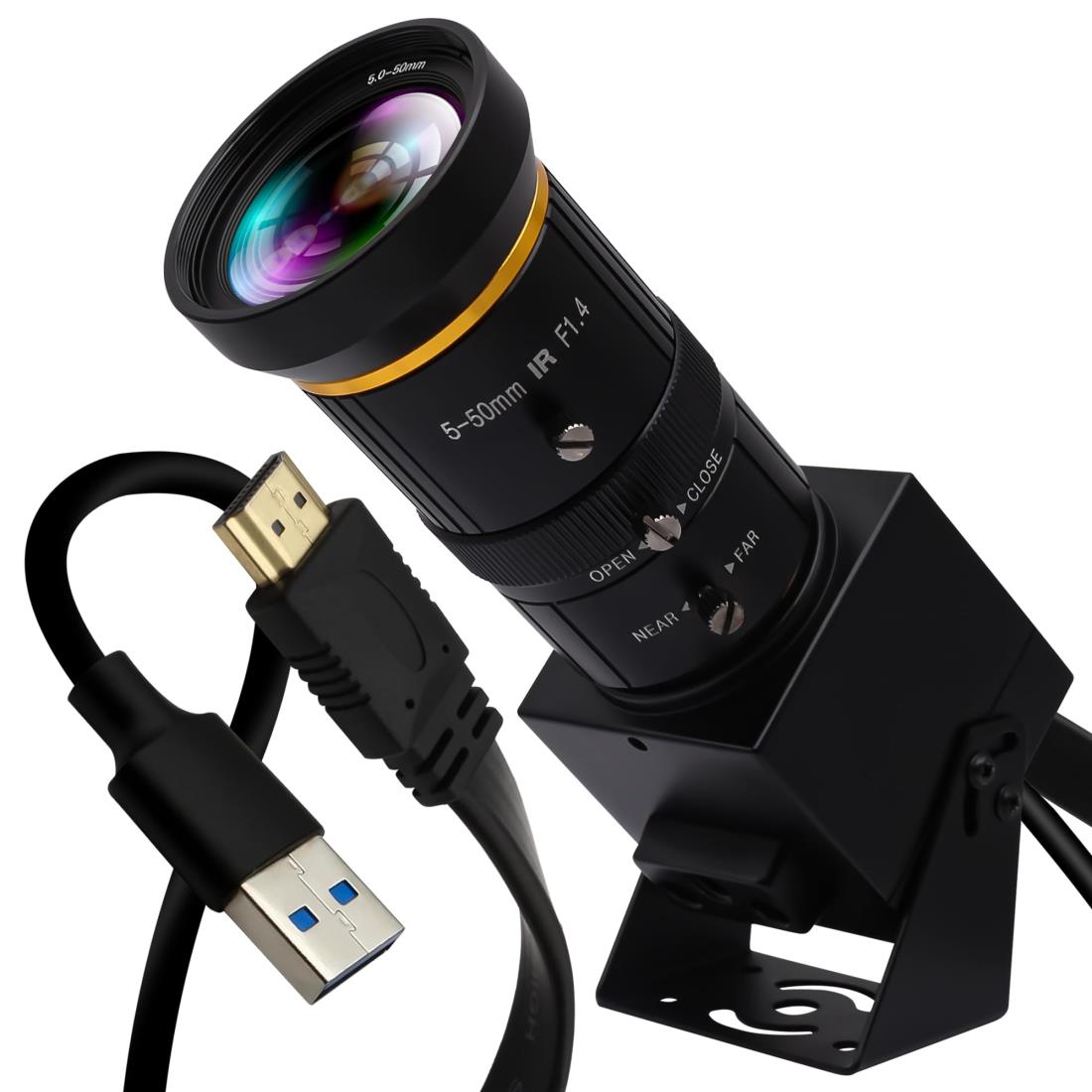 ELP HDMI USB ウェブカメラ 4K カメラ 同時出力ビデオ会議カメラ H.265 10X 光学ズームレンズ クローズアップ USB コンピューターウェブカメラ ウェブキャスト用 産業用検査 教育 トレーニングカメラ