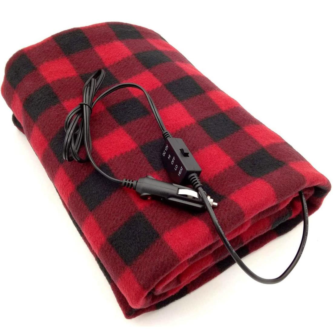 YOUTALLY 車載毛布 ホットブランケット 車中泊 電気毛布 12V電気毛布 電気ひざ掛け 車載用ヒートブラン ホットヒーター毛布 HI/OFF/LO 3段階切り替え 防寒保温 過流過圧保護 電気ブランケット 多機能カー毛布 前席 後席 145*100cm (黒赤)