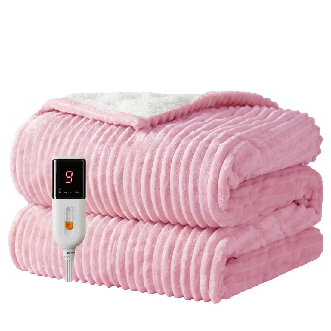 Texciting 電気ひざ掛け 暖房スロー 130X180cm センチメートル-9熱設定-10時間オートオフ 洗濯機で洗える 電気毛布 を加熱 (ピンク)