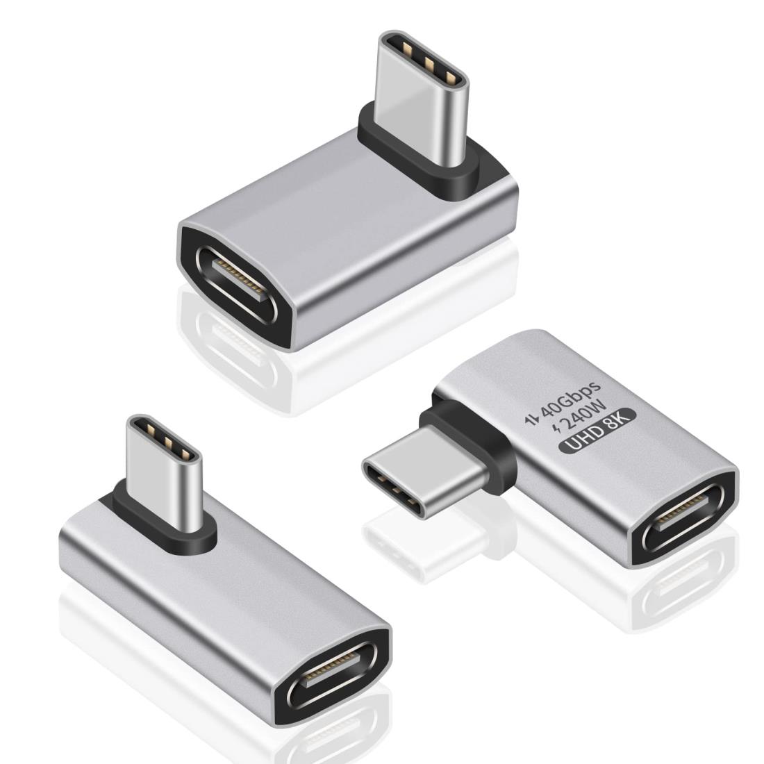 Poyiccot USB Type-C L字 アダプタ、(3種類セット) USB-C L字 Type C 変換 アダプタ【240W/5A急速充電 40Gbps高速データ転送 8K@60Hz映像出力 】左右 90° 曲げ type-c 変換アダプタ、L型 USB Cコネクタ対応Thunderbolt 3、Mac Book Pro、Nintendo Switch