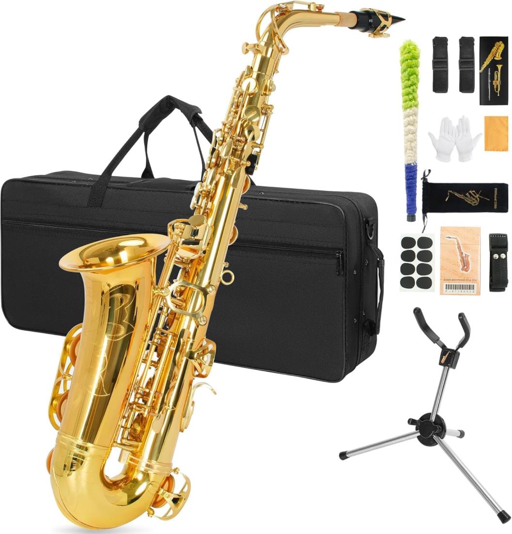 サックス 初心者 アルトサックス Eb Saxophone ゴールドラッカー 保護ケース付き 彫刻入り サックス入門セッ