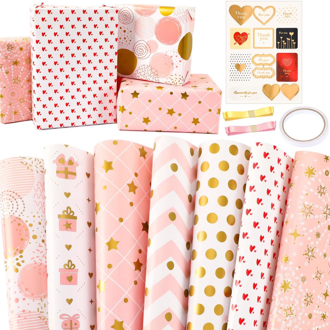 METBOU バレンタイン ラッピングペーパー 包装紙 ピンク ラッピングペーパー 大判 7枚 母の日 包装紙 誕生日 包み紙 約50×70cm 花束 包装紙 ...