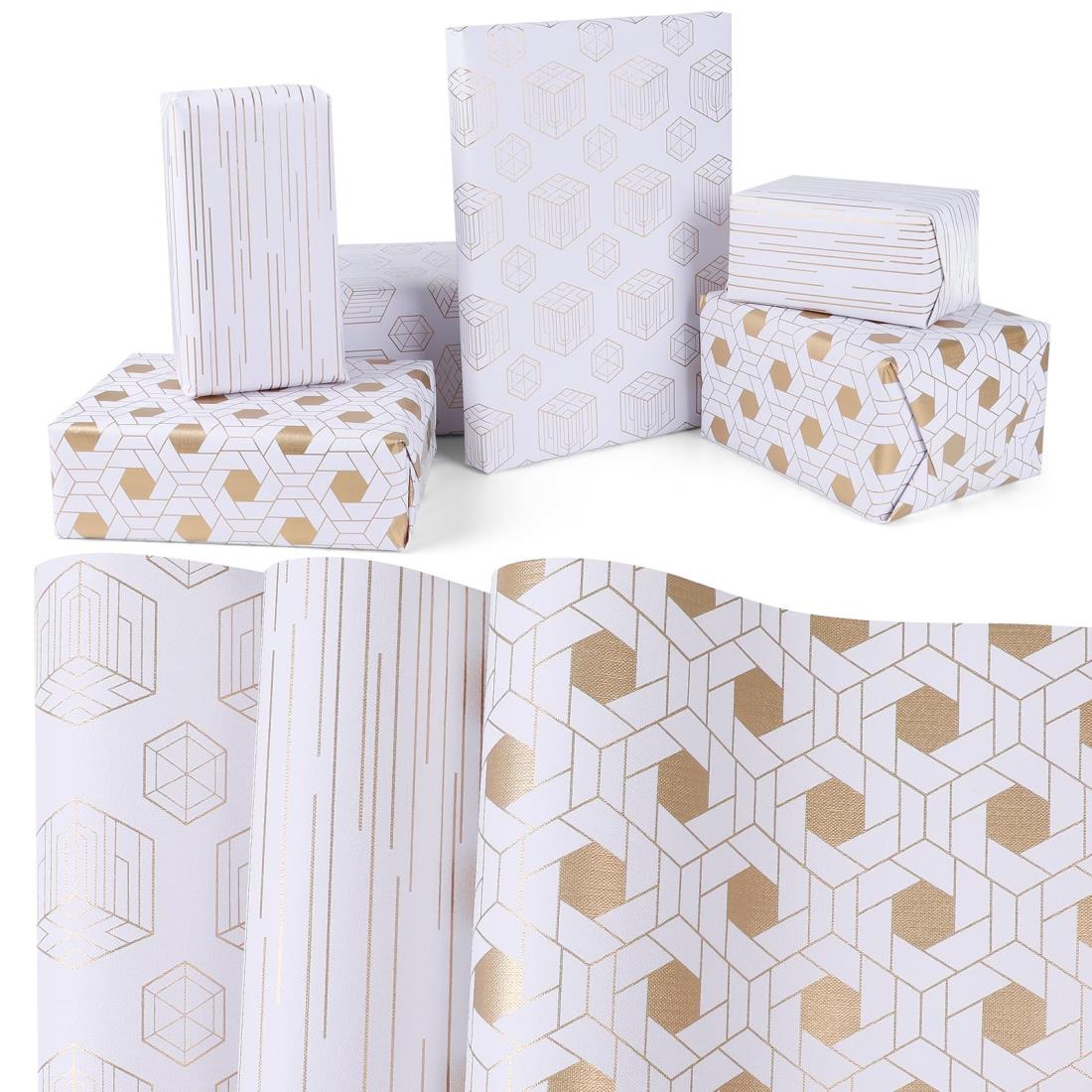 CCINEE おしゃれ 高級 ジオメトリック 包装紙 ラッピングペーパー ギフト包装 幾何学模様 エンボス 梱包 Wrapping paper 3ロール 44*...