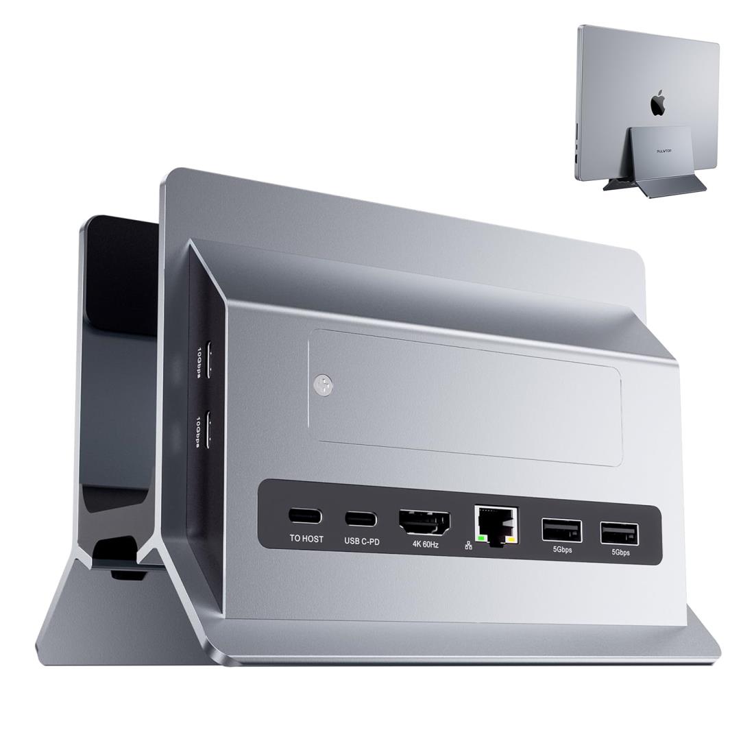 PULWTOP 11 in 1 USB C ドッキングステーション Macbook Pro/Air用 縦置き Type-C スタンドとドック 一体型 拡張ドッキング 1*HDMI 4K@60Hz +1*SSDスロット付 (SSD含まれない) + 2*USB-A 3.0+ 2*USB-C 3.2 10Gbps + SD/TFカードリーダー + RJ45 + PD 100W入力 Mac/Win対応