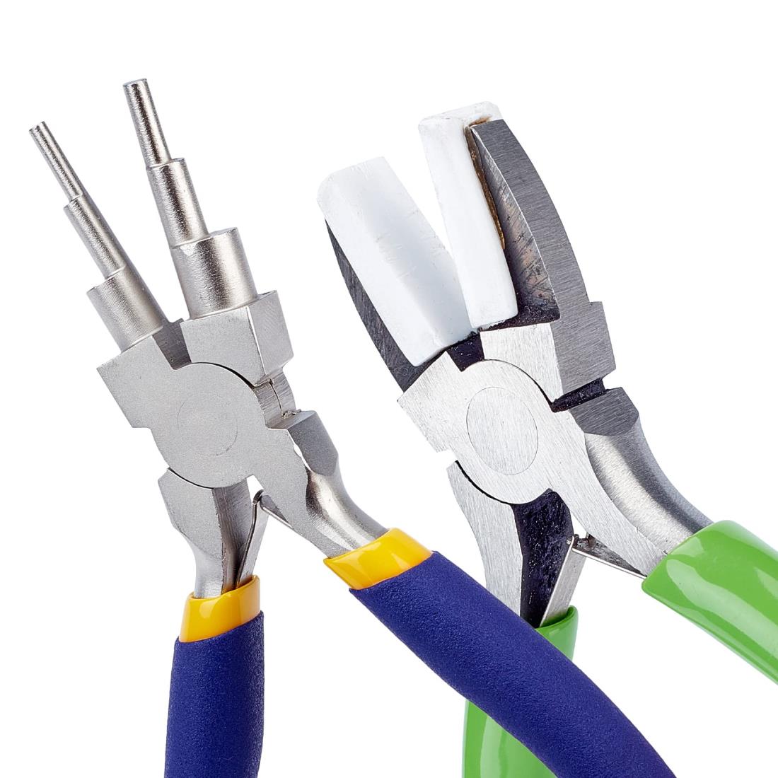 SUNNYCLUE 2本 ワイヤーループ ペンチ プライヤー 6リング型 多機能ペンチ ナイロンジョー プライヤー 平ヤットコ 平ペンチ フラットノーズペンチ ...