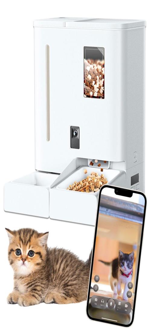 ブリシア 自動給餌器 給水機一体型 猫・犬用 給餌器 ペットカメラ付き 2.4・5GHz両対応WiFi アプリ制御 簡単設定 フードは4.5L・給水は3L 安心の大容量(広角カメラ付きダブルWIFI接続一体型自動給餌給水器)