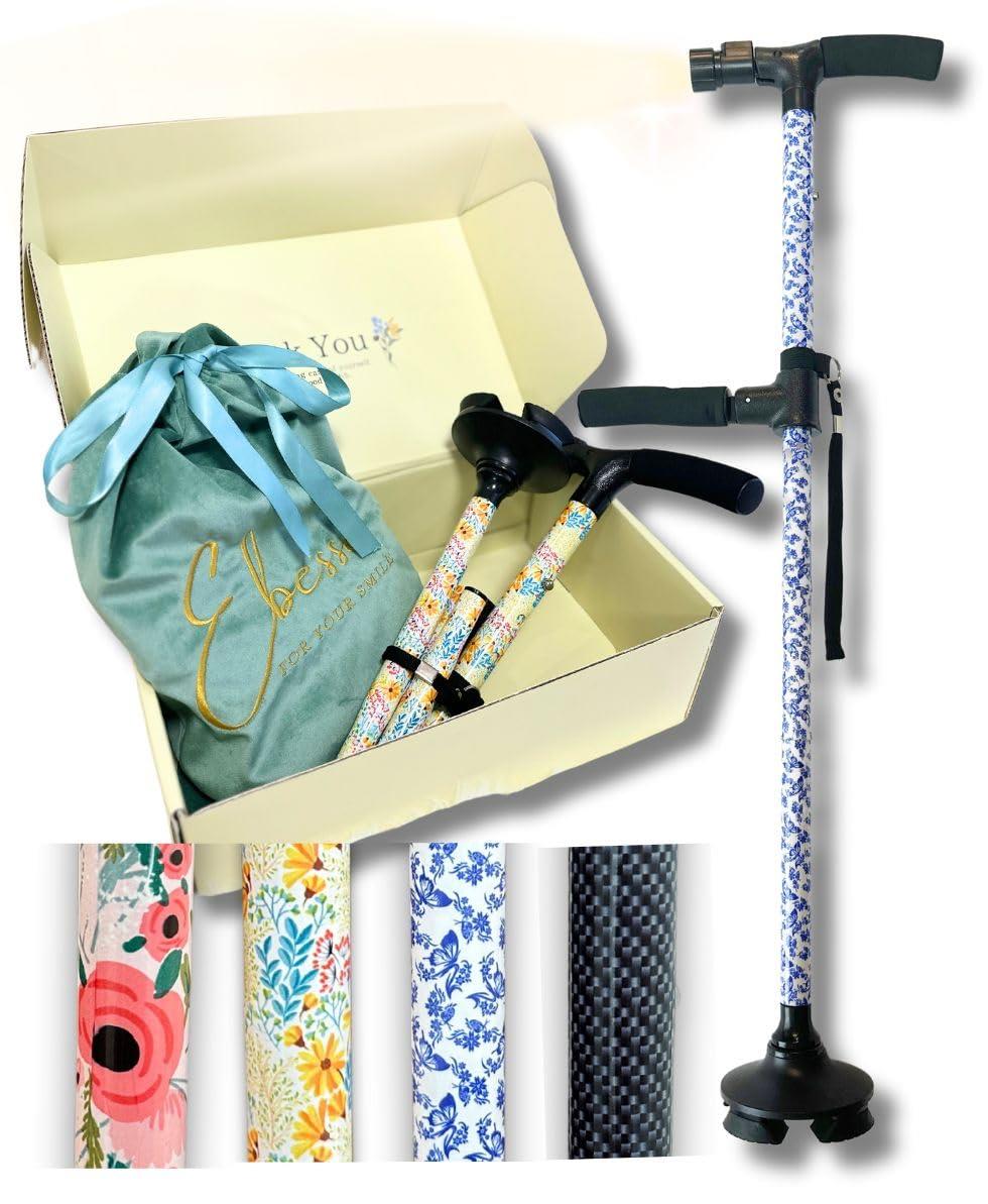 【バランステッキ】杖 つえ 折りたたみ 介護 軽量 女性 男性 自立式 自立 おしゃれ 4本足 4点杖 腰から..