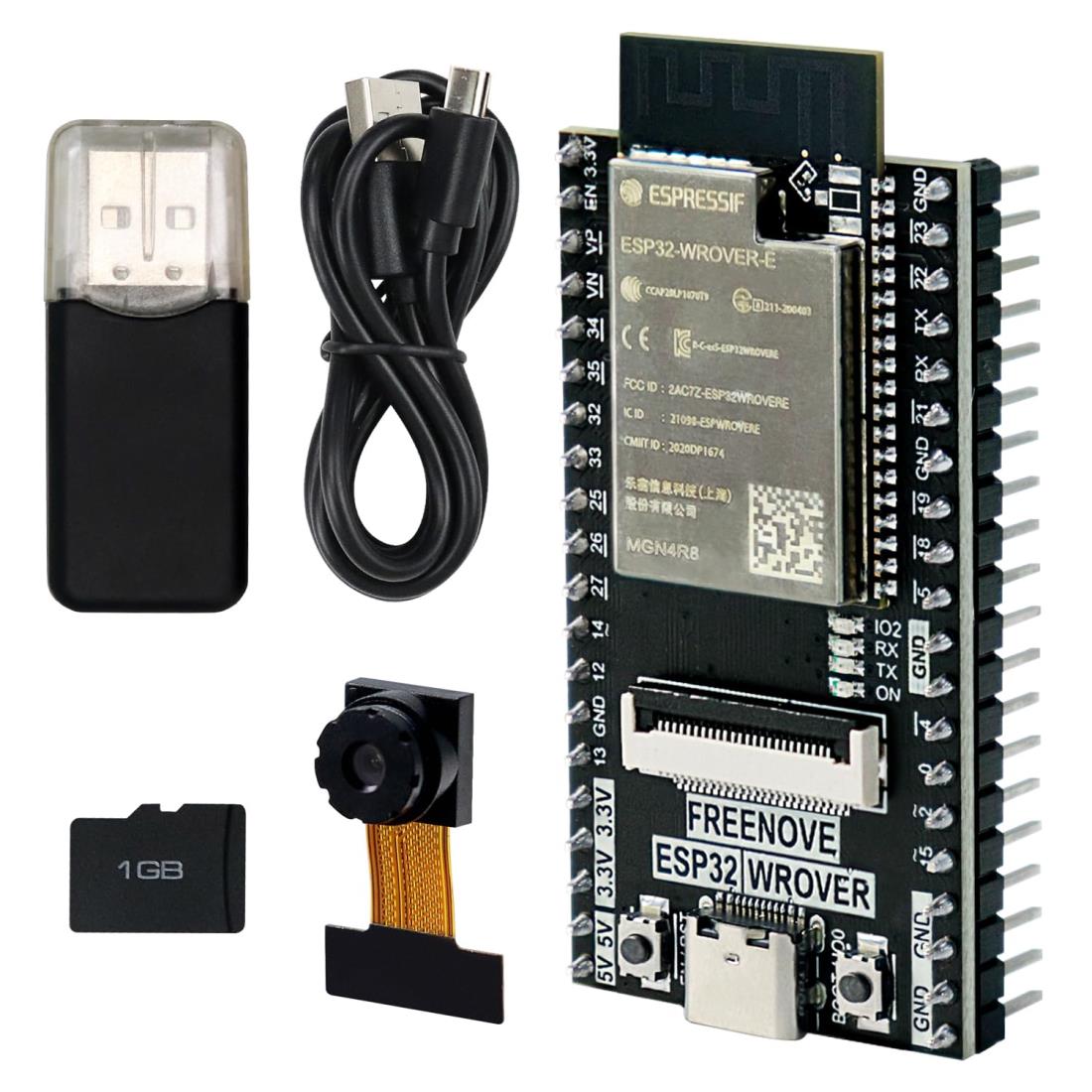 Freenove ESP32 CAM ボード、デュアルコア 32 ビット 240 MHz マイクロコントローラ、オンボードカメラ無線、Python C コード、例プロジェクトチュートリアル