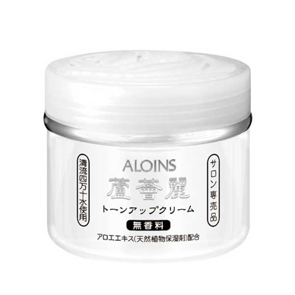 製品仕様 商品名アロインス 蘆薈麗トーンアップクリーム 180g 内容量180g 商品説明高保湿ブランド『蘆薈麗』ならではの高い保湿力に、 肌の明度をワントーンあげるホワイトアップ機能をプラスした新しいタイプのスキンケアクリームです。 マットなホワイトクリームは15種類の美肌成分配合でしっかりとした保湿感があるのに、肌になじみやすくサラっとした使用感。 クリームで敬遠されがちなベタつきがありません。フェイス・ボディ両方に使いやすくなっています。 肌に塗ってすぐにホワイトアップ（色白）効果を感じることができます。 自然に肌の明度が上がり、シミ・くすみ・色ムラ・毛穴を補正して目立たなくする事で、若々しく美しい印象のお肌に仕上げます。 （※メイク効果による） 【おすすめ使用シーン】 ・シミ・くすみ・血管浮きなどが気になる若々しさが欲しい手肌に ・シミ・くすみ・毛穴を隠して元気に見せたい素肌に ・メイクが面倒な近場へのお出かけに ・すっぴん（ノーメイク）を見せたくない旅行の時に ・乾燥が気になる全身に ・接客、営業、人前に立つお仕事に ・日焼けを隠したい時に ・メイクした顔だけが白浮きしないよう、首・デコルテに 【15種の美肌保湿成分配合】 ・ビタミンC誘導体（アスコルビルグルコシド） ・ヒト型ナノセラミド（セラミドAG/AP/NG/NP/EOP） ・浸透型ヒアルロン酸（加水分解ヒアルロン酸） ・フカヒレコラーゲン（サクシノイルアテロコラーゲン） ・プラセンタエキス（サラブレッドウマプラセンタ） ・天然植物エキス（アロエベラ葉エキス・サトウカエデエキス・サトウキビエキス） ・AHA（フルーツ酸）エキス（ビルベリー果実エキス・レモン果実エキス・オレンジ果実エキス）　