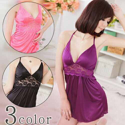 【メール便送料無料】セクシー ランジェリー ベビードール ショーツ パープル/ピンク/ブラックの3カラー■勝負下着 ガーター スリップ Tバック 過激 キャミソ...