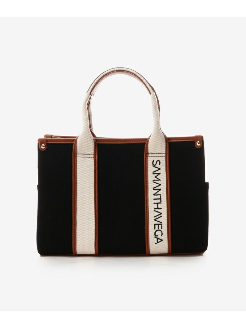 ロゴテープキャンバスハンドバッグ(小) SAMANTHAVEGA サマンサ ベガ バッグ ハンドバッグ ブラック ホワイト ベージュ ピンク グレー【送料無料】[Rakuten Fashion]