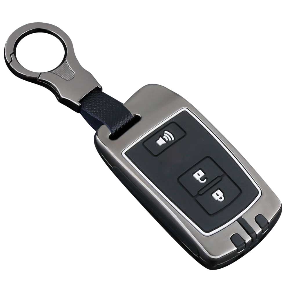 トヨタ 専用 キーケース スマートキーケース キーカバー 亜鉛合金 シリコン 全面保護 TOYOTA ハリアー60系 ノア 80系 ヴォクシー 80系 シエンタ 170系 アルファード クラウン カムリ ランドクルーザー 200系 プリウスα オーリス 等に適用 キーケース 3ボタン (グレー)