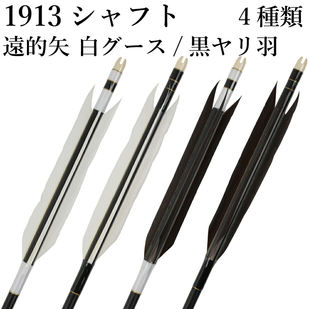 白グース 黒ヤリ羽 遠的矢 1913シャフト 6本組 ハギ糸 白・黒 推奨弓力 13～16kg 弓道 矢 黒シャフト 商品番号 D-1776 山武弓具店 送料無料