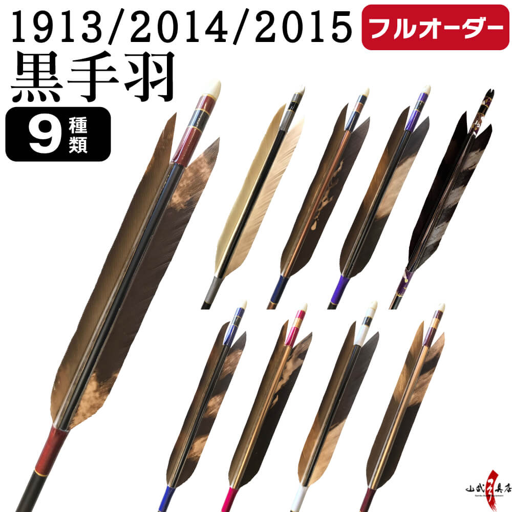 弓道 矢 フルオーダー製作 1913／2014／2015 黒手羽 染抜き 6本組 選べる：羽根（9...