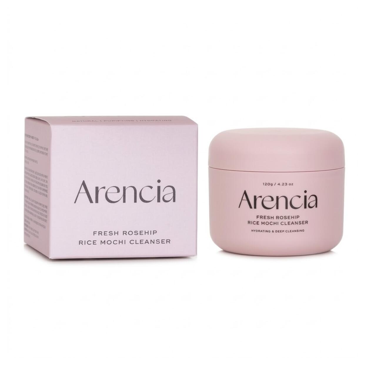 Arencia Fresh Royal Rosehip Rice Mochi Cleanser 120g 아렌시아 프렌시 로알 로즈합 라이스 랉속 120g 厳選したローズヒップエキスや米粉など20種類以上の植物原料を170時間熟成 1,000回以上練り上げ毛穴汚れや古い角質を落としながらしっとりとしたうるおい肌へジャータイプの弱酸性生もちクレンザー米粉や微細なアーモンド粉の粒子を感じるもちもちと粘り気のある濃厚な生もちペースト