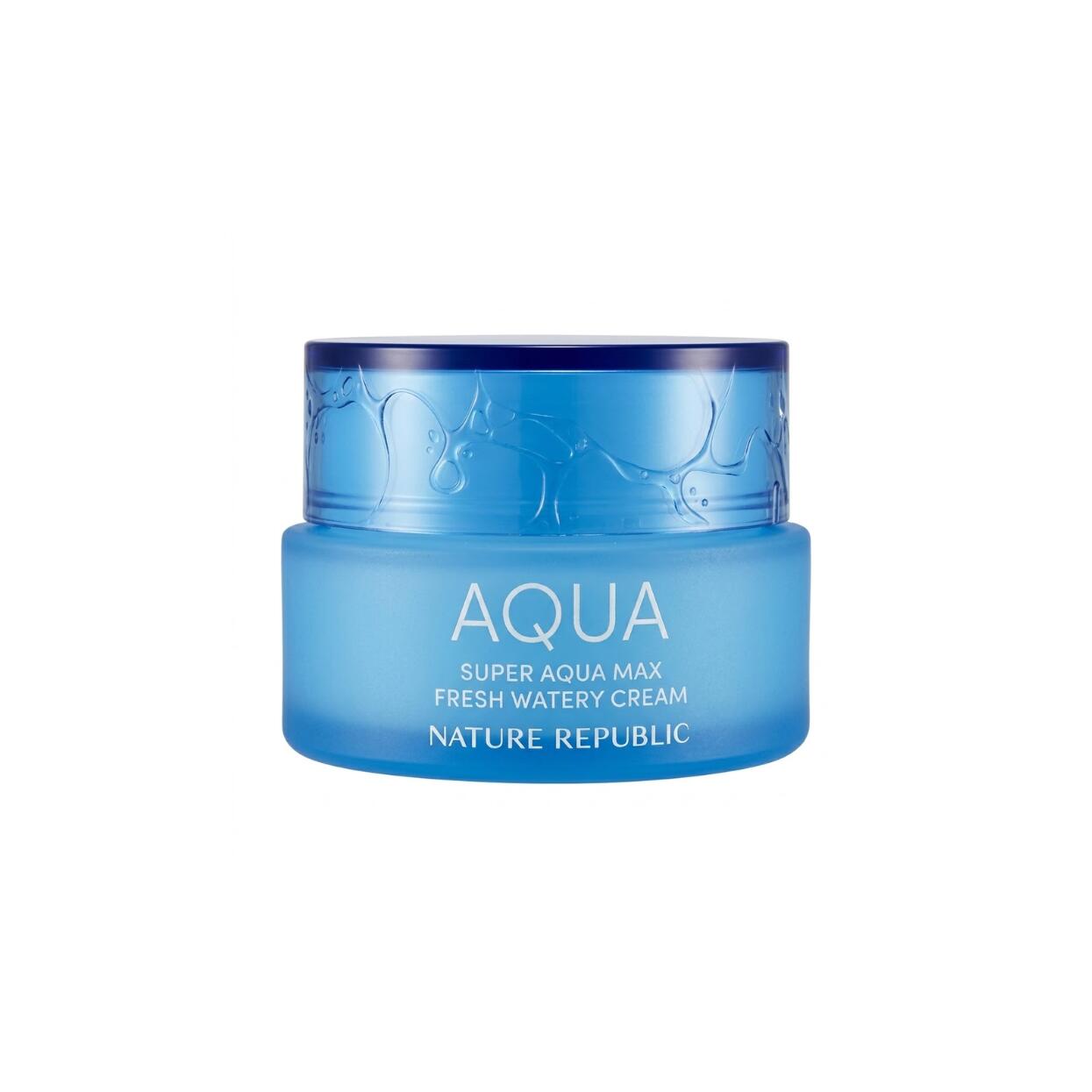 NATURE REPUBLICSuper Aqua Max Fresh Watery Cream 80ml ハワイ コナ海洋深層水と海洋成分が余分な皮脂を抑え脂性肌をすっきり潤す爽快な水分ジェルクリーム 深海914mから採取された清らかな海洋深層水が乾きがちなインナードライ肌にミネラルと水分を行き渡らせ33種類の海洋植物成分の藻エキスなど豊富なマリン成分が肌を引き締め外的刺激から保護します