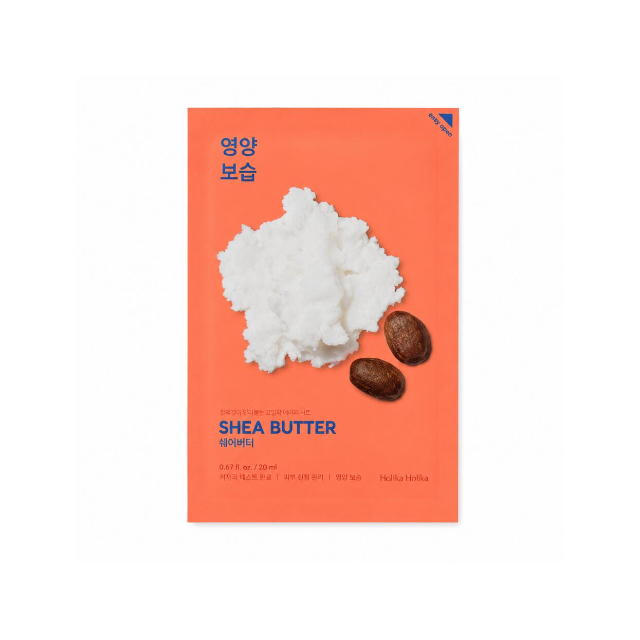 HOLIKA HOLIKA Pure Essence Mask Sheet Shea Butter 20ml 優れた保湿力とエモリエント効果を持つシアバター配合 極度に乾燥した肌やカサつきが気になる肌に豊かな栄養と油分を補いうるおいの膜でしっかり保護します濃厚保湿 栄養補給