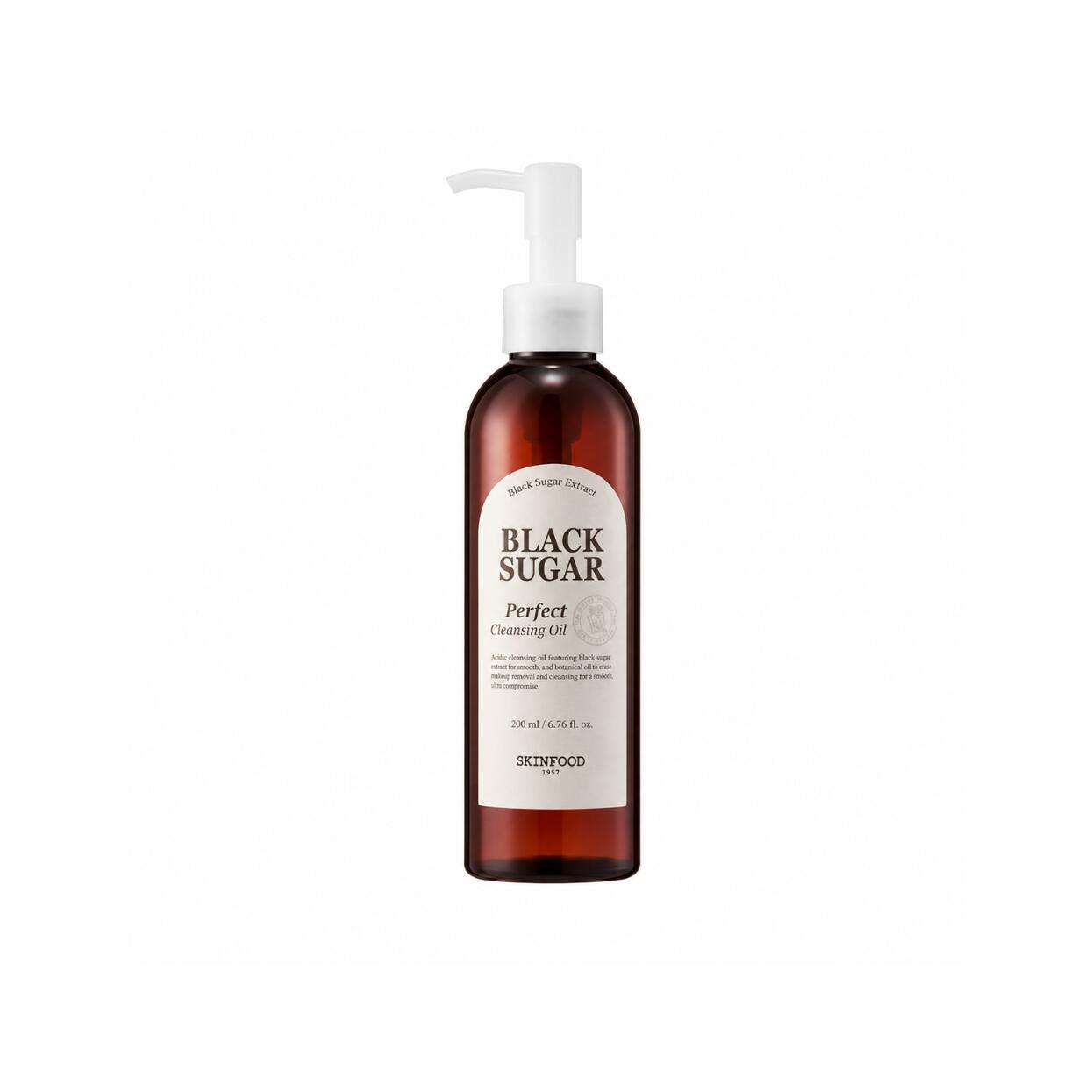 SKINFOOD Black Sugar Perfect Cleansing Oil 200ml ミネラル豊富な黒糖エキス配合した清酒仕込みのクレンジングオイル メイク汚れや毛穴の黒ずみをすっきりと落としなめらかで透明感のあるツルツル肌へ整えます