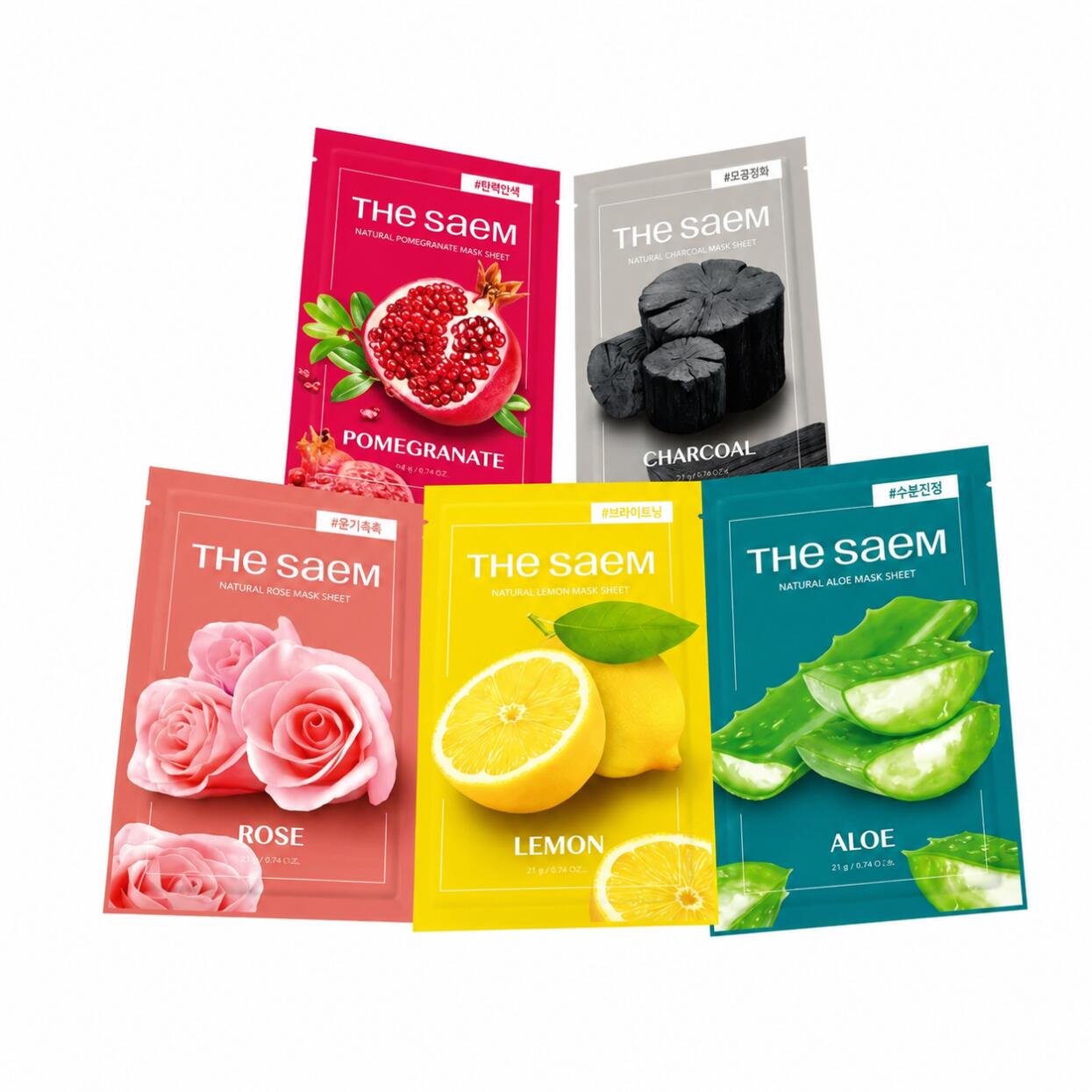THE SAEM Natural Mask Sheet 21ml 世界中から厳選した自然由来の美容成分と濃密なアンプルエッセンスをたっぷり配合 しなやかにフィットする高密着シートが乾燥した肌にうるおいを集中補給みずみずしくキメの整った肌に