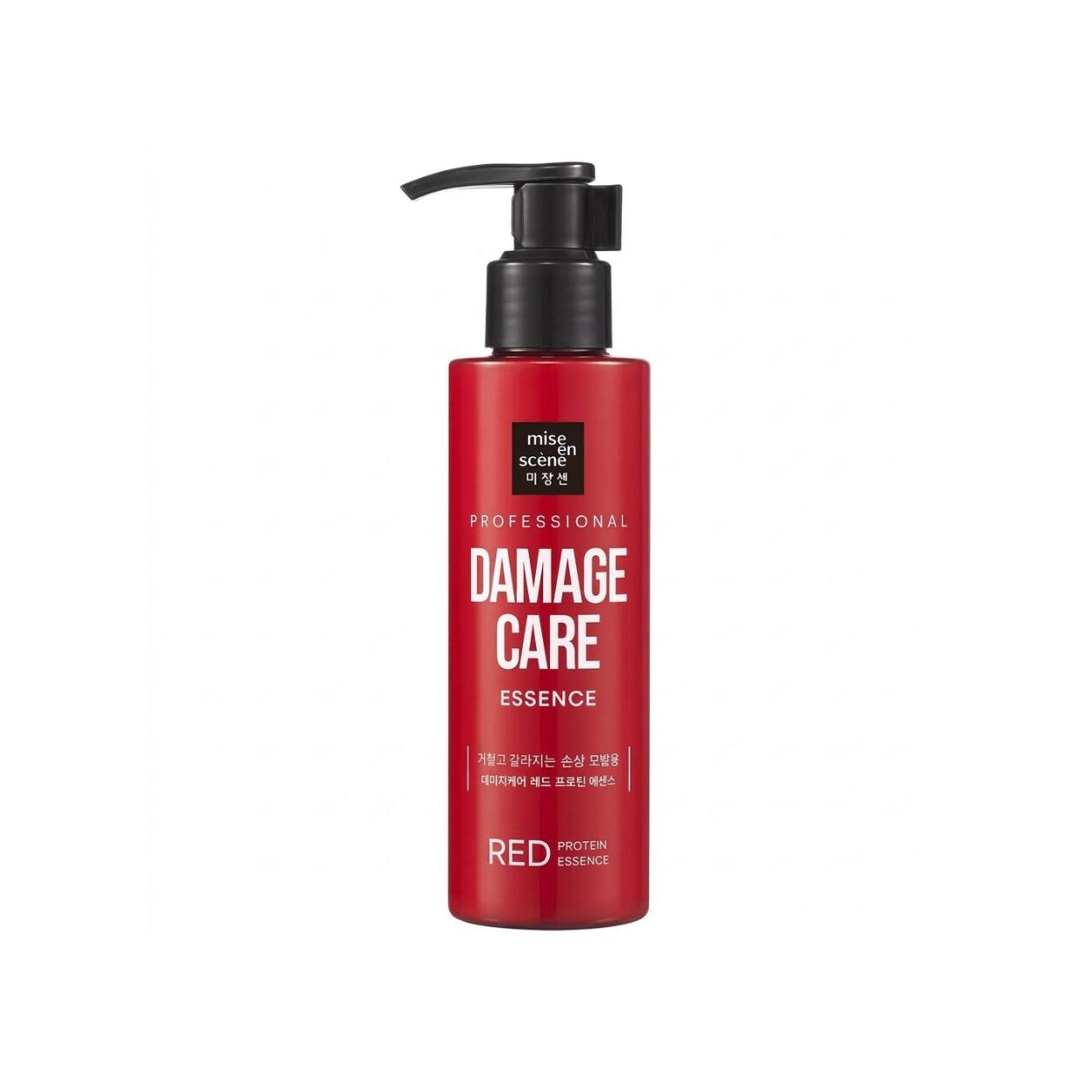 mise en sceneProfessional Damage Care Red Protein Essence 140ml 高濃縮レッドプロテインの浸透補修 洗い流さないタイプだからこそダメージで抜けたタンパク質成分が毛髪内部にしっかりとどまりコシとしなやかさを補給しドライヤーやヘアアイロンを当てる前に馴染ませることで熱ダメージからキューティクルを保護し乾燥による広がりを抑えますまたオイルよりも軽やかでミルクよりも浸透感が高く重くなりにくい自然なまとまりとツヤを実現します華やかで上質なフローラルブーケ調の香り乾かした後もやさしくふんわり持続します