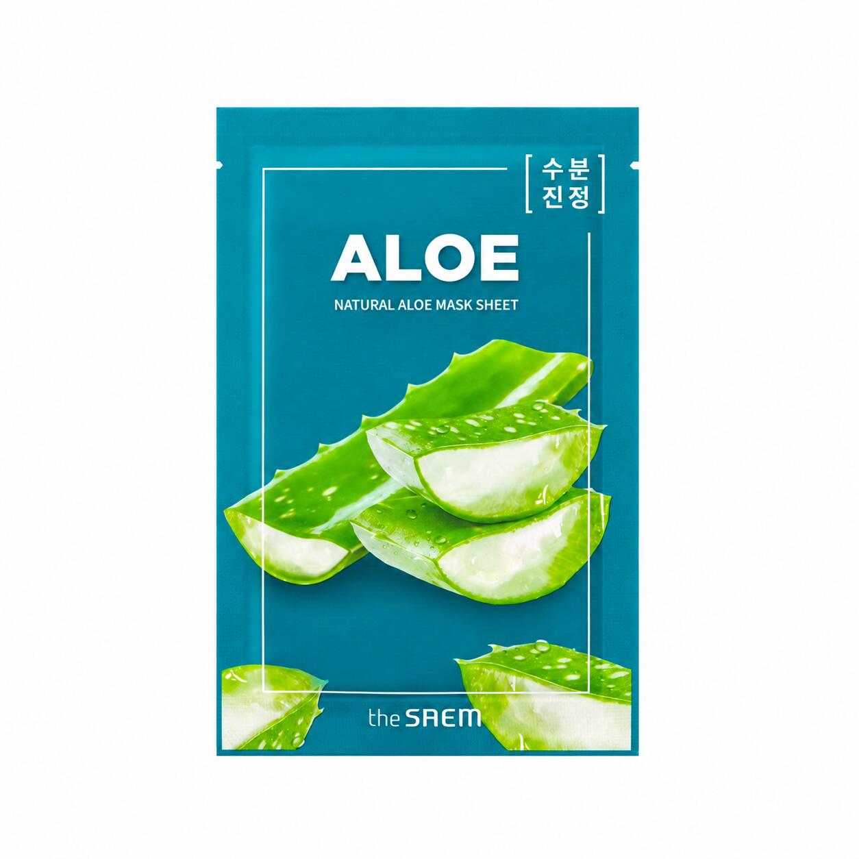 THE SAEM Natural Aloe Mask Sheet 21ml アロエベラ葉エキス配合 紫外線や乾燥で敏感に傾いた肌へ素早くうるおい補給し穏やかに鎮静ほてりや肌荒れをやさしく防ぎます