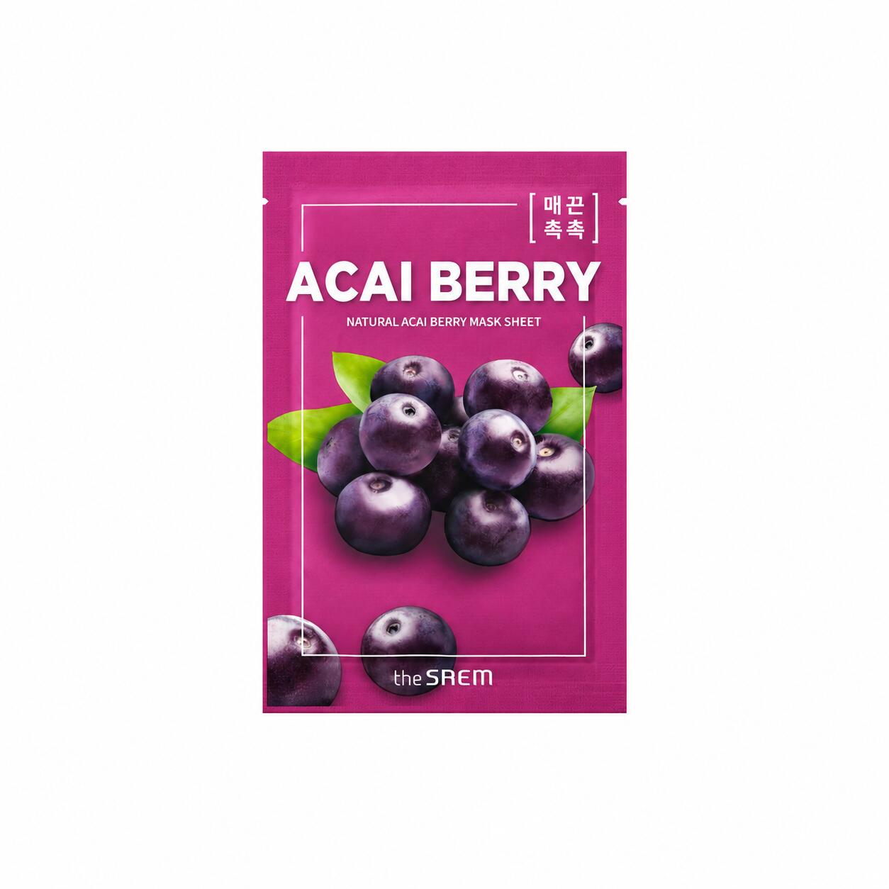 THE SAEM Natural Acai Berry Mask Sheet 21ml アサイーベリーエキスを含んだみずみずしいエッセンスが肌へ吸いつくように密着ハリ不足を防ぎながらもっちり弾むツヤ肌に