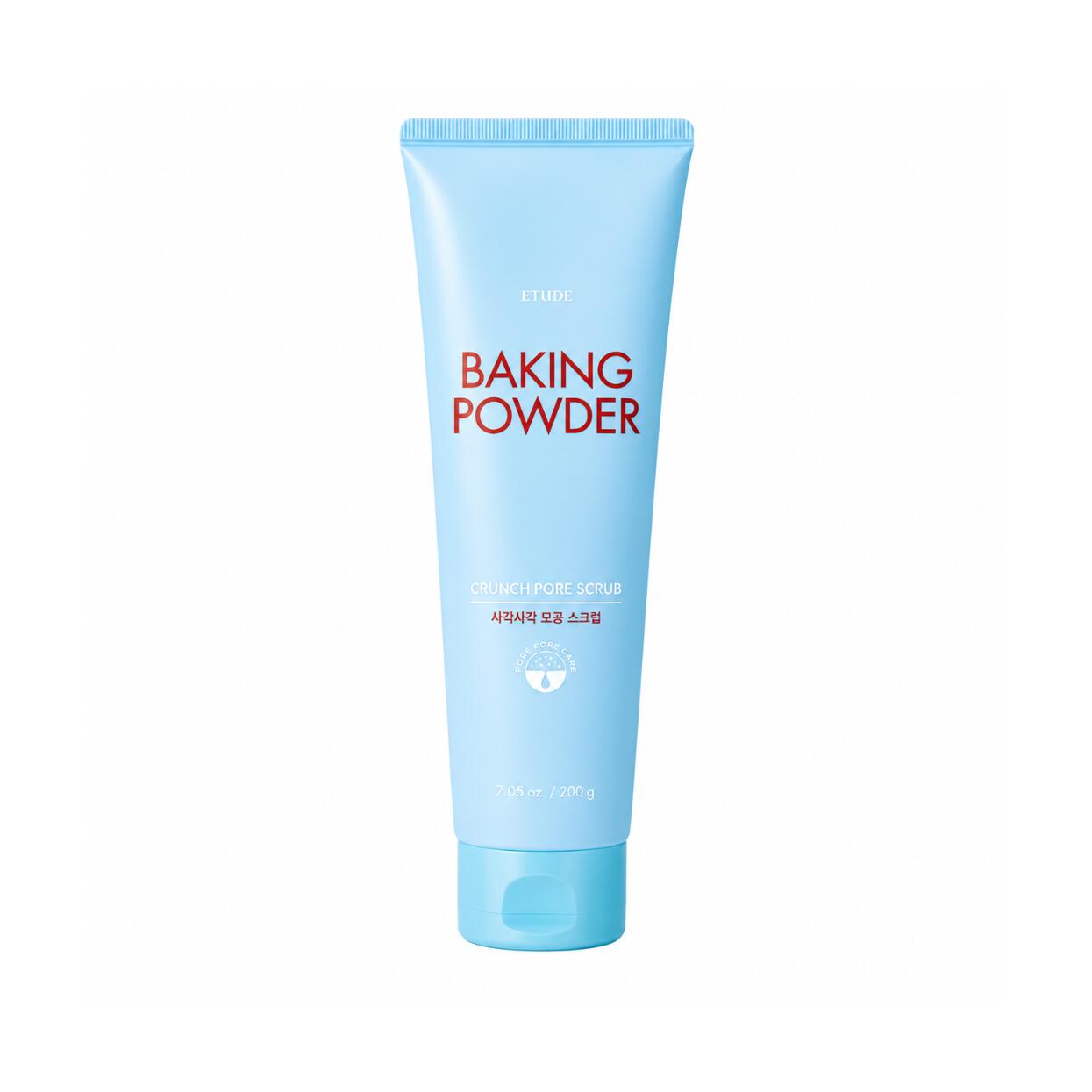 ETUDE Baking Powder Crunch Pore Scrub 200g 微細なベーキングパウダーを40％以上配合し毛穴の奥に詰まった頑固な角栓や古い角質をすっきりと吸着洗浄クーリング効果のあるペパーミント誘導体が洗い上がりの肌をひきしめキメの整ったつるんとなめらかなクリア肌へ