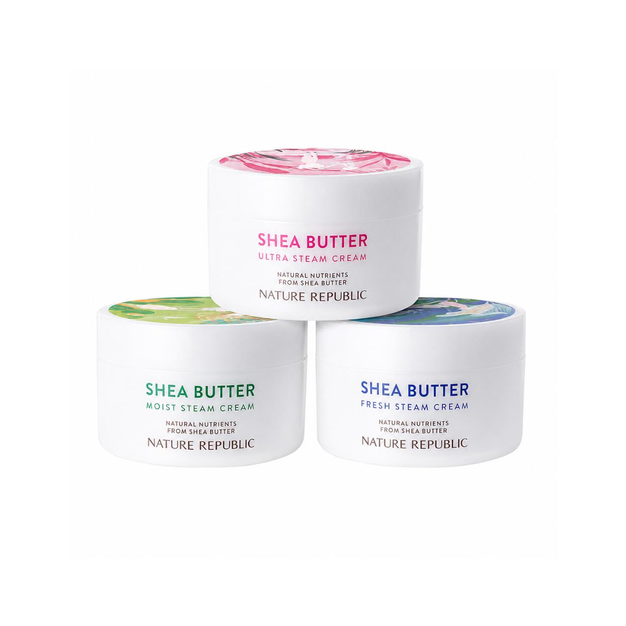NATURE REPUBLIC Shea ButterSteam Cream 100ml 高温スチーム製法でシアバターを微細乳化し角質層のすみずみまで速やかに浸透 皮脂膜を補強し肌の水分蒸散を防ぎ肌タイプや季節に合わせて選べる3種テクスチャー高保湿スチームクリーム
