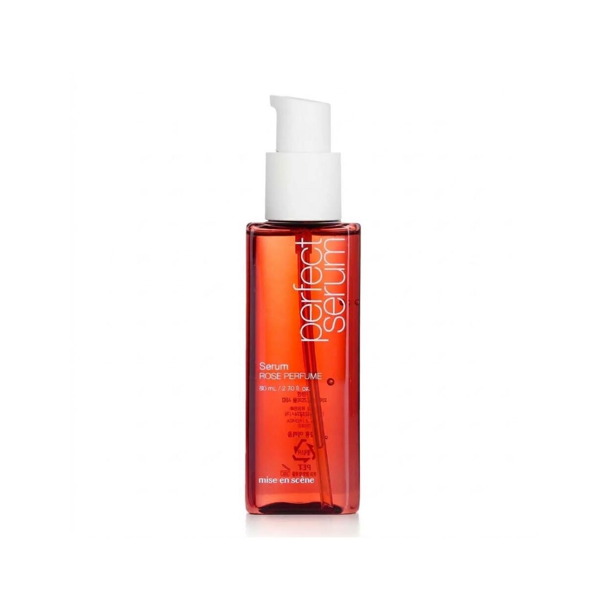 mise en scene Perfect Serum Rose Perfume 80ml ダマスクローズオイルと7種の植物オイルが髪のパサつきを集中ケアし華やかなバラの香りと上質なツヤを与え毛先までしっとり艶やかな指通りへ洗い流さないパフュームヘアオイル