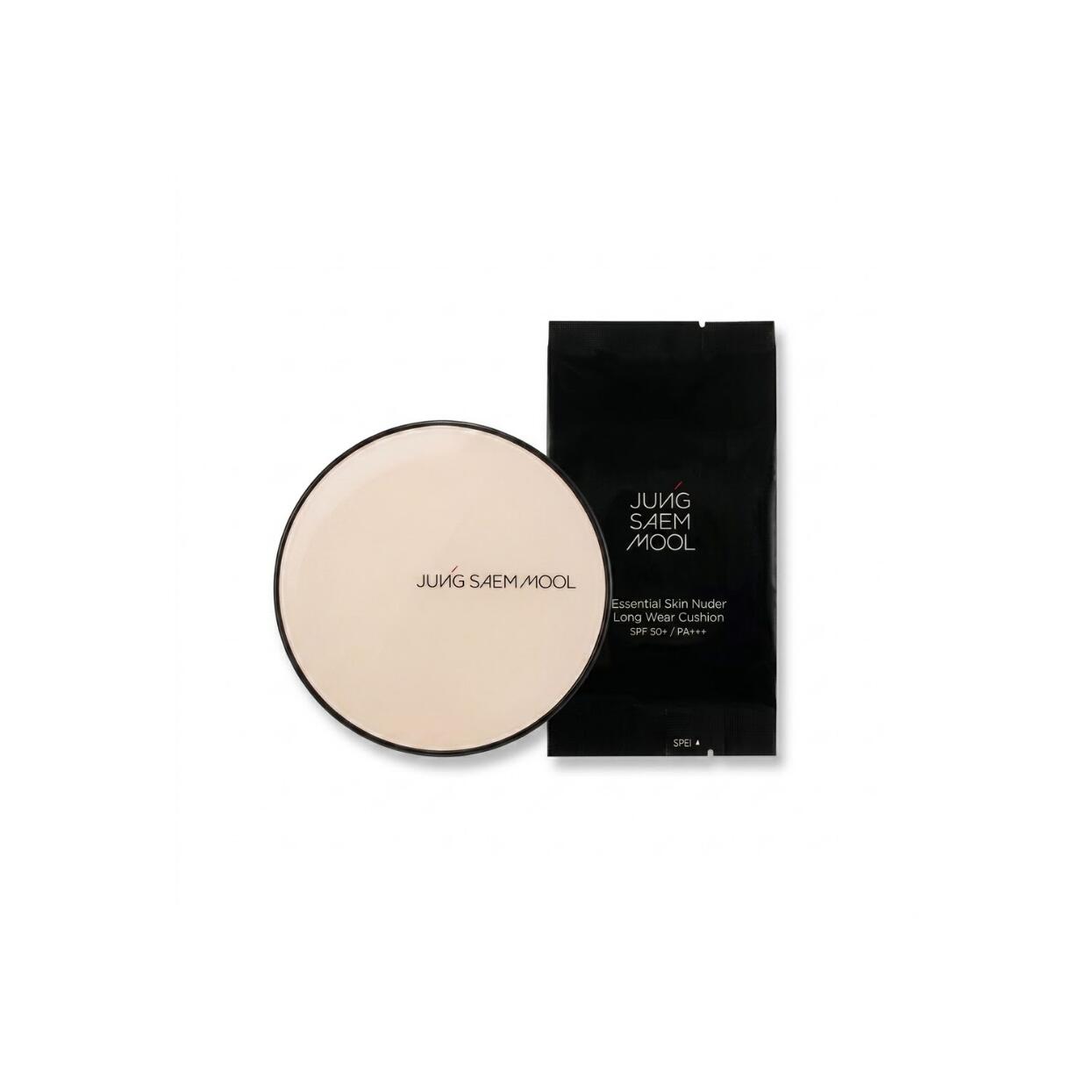 JUNGSAEMMOOL Essential Skin Nuder Cushion SPF50+ PA+++ 14g 素肌のような高い密着感と自然なツヤ感を演出 微細パウダーが肌の色ムラを均一に補正し薄づきながら高いカバー力を発揮し保湿成分配合で乾燥を防ぎ紫外線をカット透明感のある水光肌をキープ