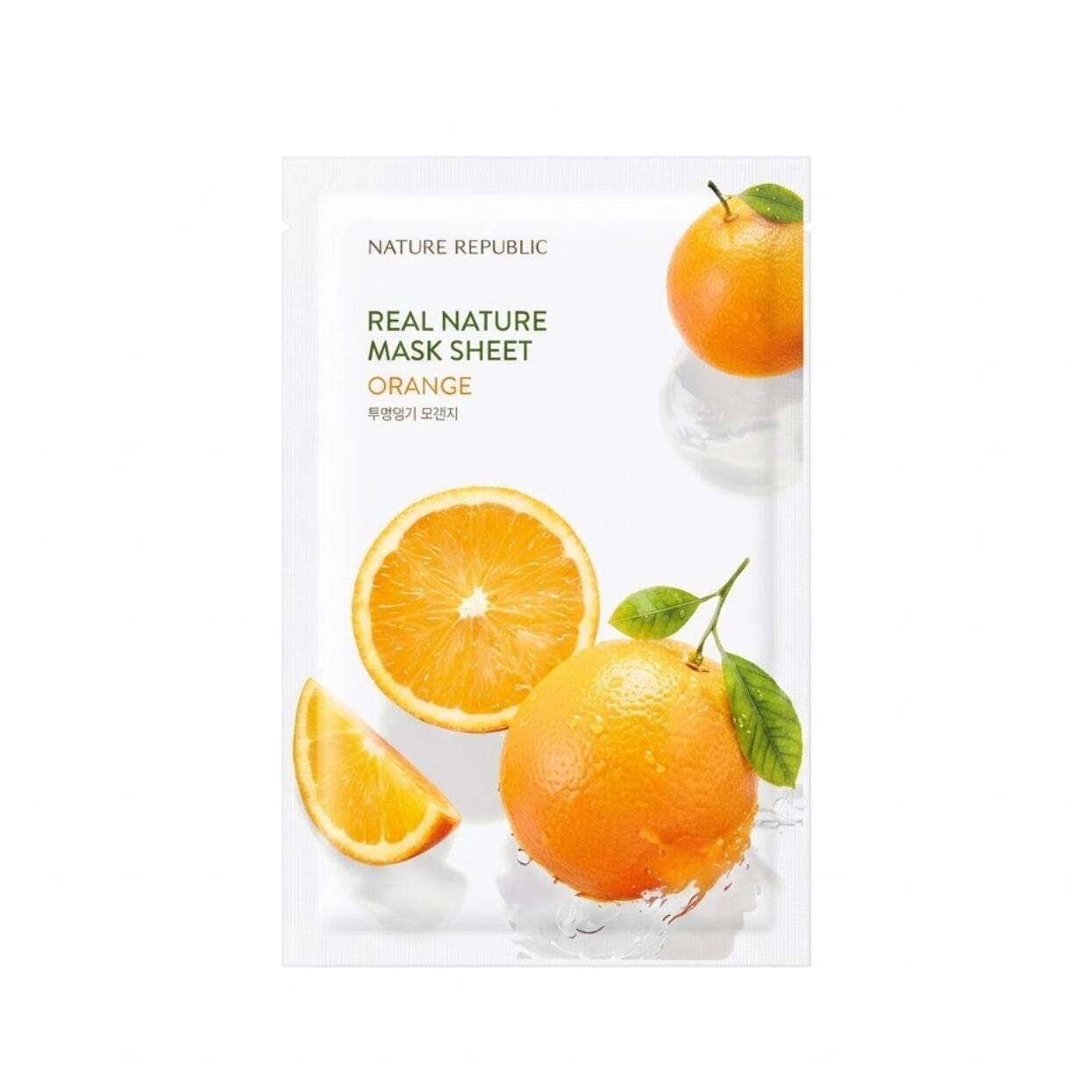 NATURE REPUBLIC Real Nature Orange Mask Sheet 23ml ビタミンCやフルーツ酸を豊富に含むオレンジ果実エキス配お肌をやわらかくほぐし乾燥によるくすみをケアみずみずしく明るいツヤ肌へトーン ツヤキメケア 世界各地の豊かな自然の恵みを取り入れた韓国発の自然派スキンケアブランドアロエベラやCICAをはじめとする植物由来成分にこだわりデリケートな肌をやさしく整えます毎日続けやすい確かな品質とコストパフォーマンスで世代や性別を問わず支持されています